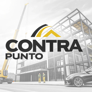 Digital artwork showcasing Contrra Punto's revamped logo design. Bold use of black and yellow colors with sleek, modern typography.
