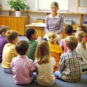 Children are listening to the lesson in the classroom