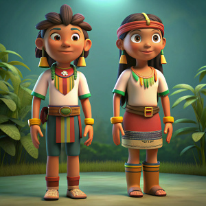 adolescentes hombre y mujer indigenas ecuador animado, partes del cuerpo