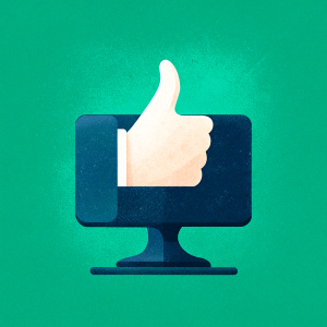 social media post like thumbs up on screen