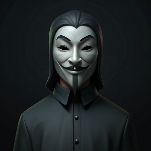 Design a man character an Anonymous mask, and try to make the image as realistic as possible.
