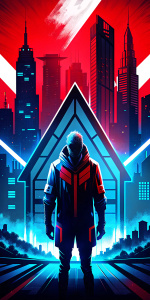 dark red blue background
red and blue houses in cyberpunk style
cyber punk style
cyberpunk character
