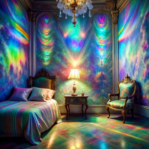 close real antique bedroom The Bioluminescent phenomenon  ultra glitter light  pastel colorful Vinyl Oil Slick light pastel Holographic                      
      