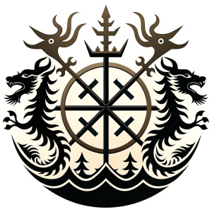 Nordic dragon-boat - pattern vegvisir symbol –  high-definition design grey and black, realistic tattoo design, white background