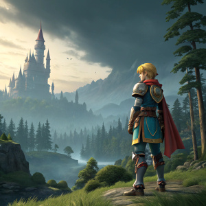 Ramza Beoulve, a key character from Final Fantasy Tactics, in a vibrant, modern 3D rendering style. Epic fantasy setting
