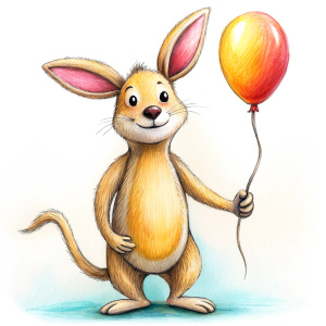 cute kangaroo holding a balloon