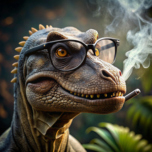 dinosaurio con lentes  fumando