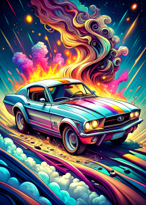  cartoon car Mustang  in Madrid,   ultra detailed   , style pop art, , style watecolor, black background,r eady for print t-shirt, style art fabric, without horse


