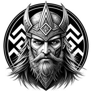 walhalla, viking warrior,  runics face, black work, white backrounds