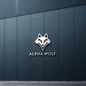 Alpha Wolf logo, modern and sleek, featuring a silver fox emblem against a dark gray industrial backdrop.