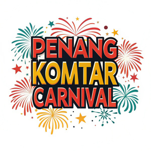 Carnival logo for Penang KOMTAR, showcasing vibrant fireworks-like colors and bold typography
