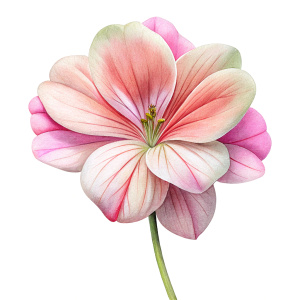 geranium flower 
light pink and  front face  flat hand draw no line texture on the petal
