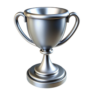 3d chrome metal texture silver leader cup front view