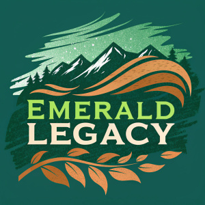 Emerald Legacy's logo design, vibrant shades of green and earthy brown tones, abstract and dynamic, resembling hand-painted textures