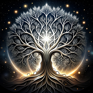 Nordic yggdrasil –  high-definition design grey and black, realistic tattoo design, white background