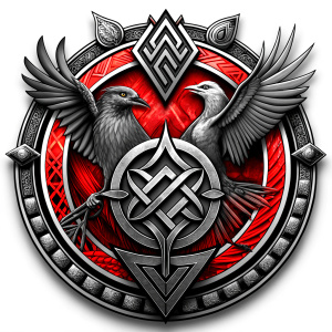 nordic odins hugin & munin symbol -  tattoo design - perfect realistic art - high-definition - grey and black - white background 