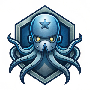 simple and clean logo with  robot octopus, military sign style, white back