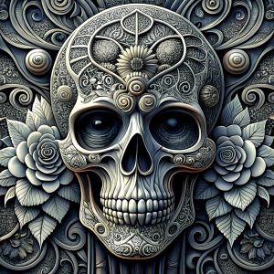 skull tattoo design - perfect realistic art - high-definition - grey and black - white background 