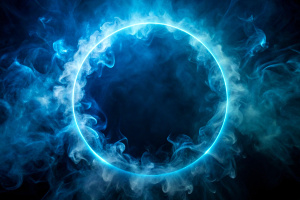 neon blue color geometric smoke circle on dark background
