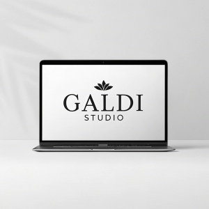 Galdi Studio logo, sleek black font, prominently displayed in the center of the homepage.