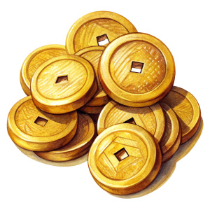 Handful of  wooden coins, Chinese New Year