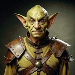 male goblin in leather armour in the style of ron spencer