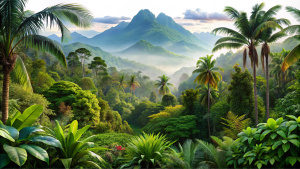 A jungle png  transparent background images with full trees and mountains 