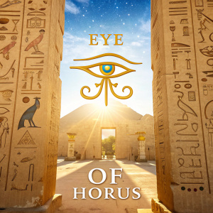 A website page dedicated to ancient Egypt. Bright background, adorned with golden hieroglyphs and eye of Horus symbol.