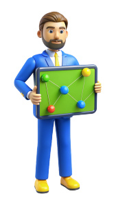 John Wick with a transparent monitor where social networks are visible in his hands