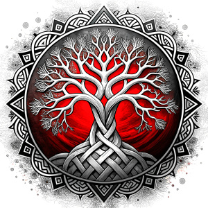 Nordic yggdrasil –  high-definition design grey and black, realistic tattoo design, white background