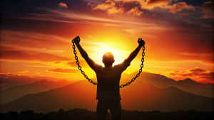 hands up breaking chains, silhouette, sunset far away far away hands up breaking chains, silhouette, sunset far away far away,breaking chains, breaking shackles