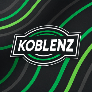 Modern logo design for Koblenz. Curvy lines, bold font, black and green colors