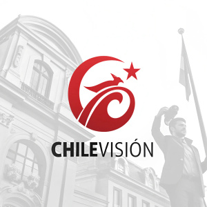 Contemporary logo for Chilevisión. A sleek design with bold red emblem at center. The emblem is an abstract, dynamic shape. Below, the text 'Chilevisión' in simple, modern font. The logo is minimalist with a clean, modern feel.