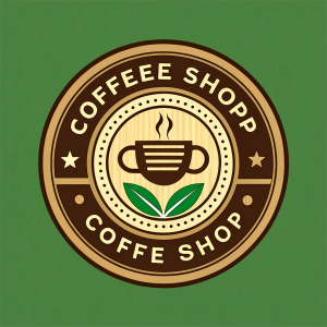 logo for coffee shop name , brown, light brown, dark green