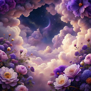 fabulous violet and dark violet flowers around clouds realistic backgrounds