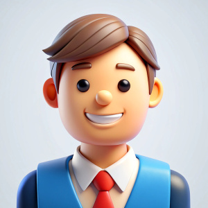 Create a charming 3D icon of a job applicant persona with smiling face, white background