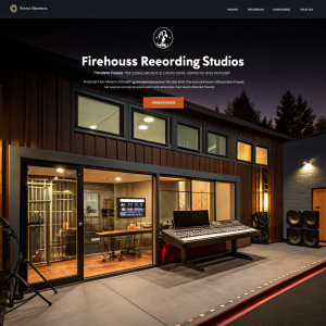 A high-resolution image of Firehouse Recording Studios. The website's home page features a sleek, modern design with clear navigation and studio details.