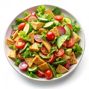 Fattoush on white background