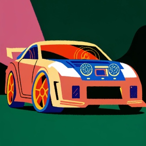 High-tech rendering of a Nissan 350Z Rocket Bunny in a sleek, futuristic design. Low-poly 3D model, detailed mechanical structure, and digital interface elements.