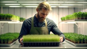 a guy meticulously growing microgreens