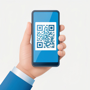 pay with qr code hold phone in hand and scan qr code see only hand