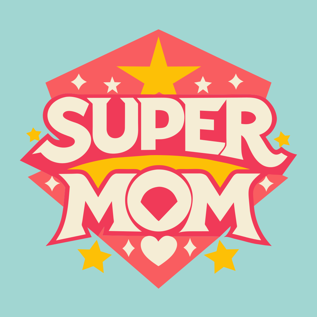 Happy mother's day t-shirt design text: Super Mom, on white background