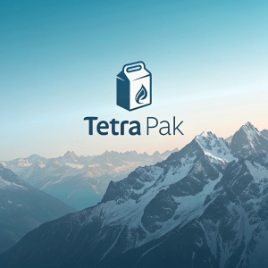The sleek and minimalist Tetra Pak logo. It features a simple icon paired with clear text. Displayed against a subtle gradient from light to dark blue. The design is versatile, suitable for both digital screens and print materials.