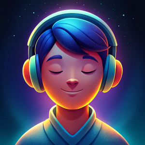 gamer wearing headphones and closed eye 