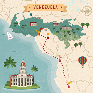 Interactive map of Venezuela highlighting major cities and landmarks.