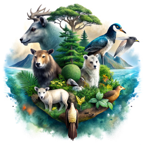 island collage animal zoo design - perfect realistic art - high-definition - primary color, white background