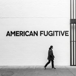 Bold and sleek American Fugitive logo design, the text 'American Fugitive' in black, set against a plain white backdrop.