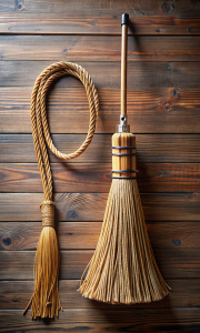 there is a broom and a whip on it