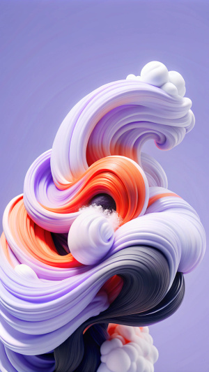 A dynamic abstract composition featuring swirling patterns of red, white, and black paint. The scene captures fluid motion, resembling a blend of ink and watercolor techniques. The vibrant red hues dominate the top half, flowing into softer white tones that twist and curl, creating a sense of depth and movement. The black background serves as a stark contrast, adding intensity to the overall aesthetic. Incorporate elements of impressionism in the texture, giving the piece a sense of spontaneity and emotional expression, while maintaining a hyperrealistic quality in the clarity of colors and contrasts. The interplay between light and shadow enhances the dramatic effect, inviting the viewer to explore the intricate details within the swirling forms.