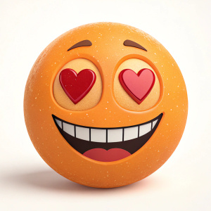 A cheerful emoji with large heart-shaped eyes and a warm, smiling mouth, orange color